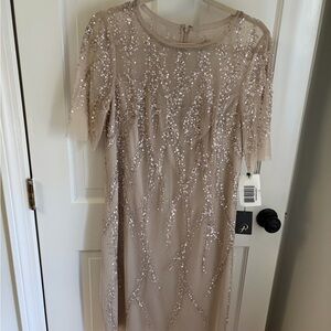 Adrianna Papell Sparkling Beige Midi Dress